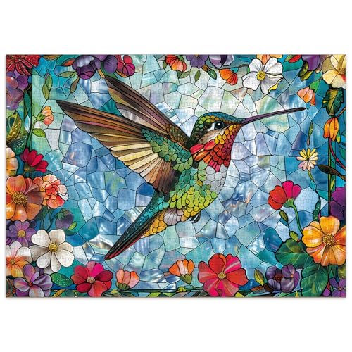 AEEKDOOK Stained Glass Hummingbird Puzzles for Adults 1000 Pieces Impossible Hard Puzzles for Adults Art Jigsaw Puzzles 1000 Pieces as Wall Decor - Image 1