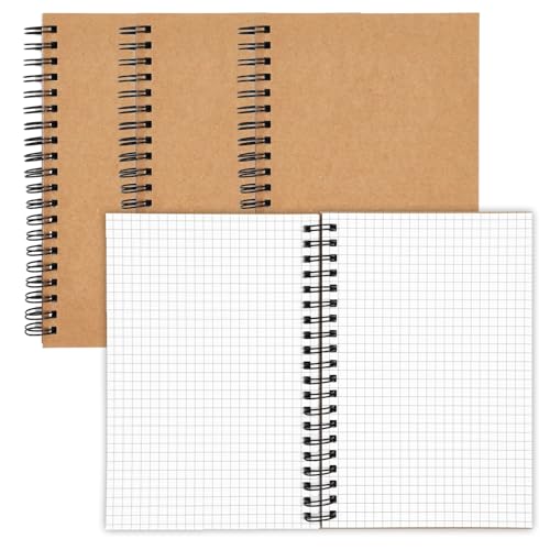 Paper Junkie 4 Pack Spiral Notebook Graph Paper, Small Graph Notebook with Kraft Cover, 5x7 inch, 50 Sheets Each, A5 Grid Notebooks for Sketching, Designing, Note-Taking, Brown Spiral Bound Journals - Image 1