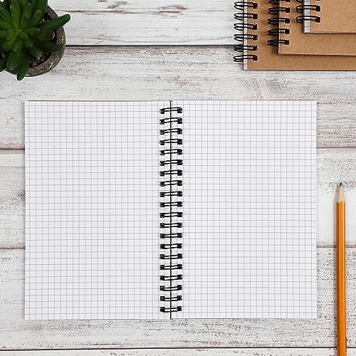 Paper Junkie 4 Pack Spiral Notebook Graph Paper, Small Graph Notebook with Kraft Cover, 5x7 inch, 50 Sheets Each, A5 Grid Notebooks for Sketching, Designing, Note-Taking, Brown Spiral Bound Journals - Image 2