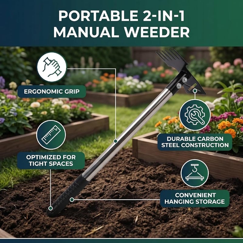 TOPINCN Carbon Steel Weeds Puller Tool Portable Garden Weeder Tool for Yard Lawn - Image 4