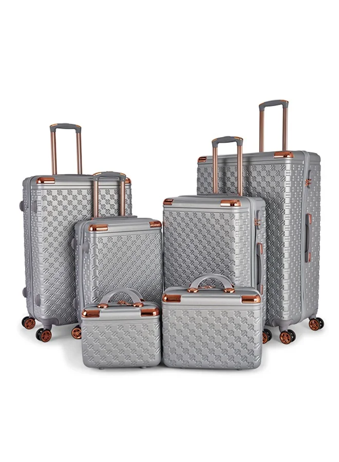 ليمرا طقم شنط سفر مكون من 6 حقائب أمتعة لون فضي بمقاس 32"/28"/24"/20"/15"/12 انش