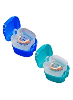 Generic 2 Pack Colors Denture Bath Case Cup Box Holder Storage Soak Container with Strainer Basket for Travel Cleaning  - Image 1