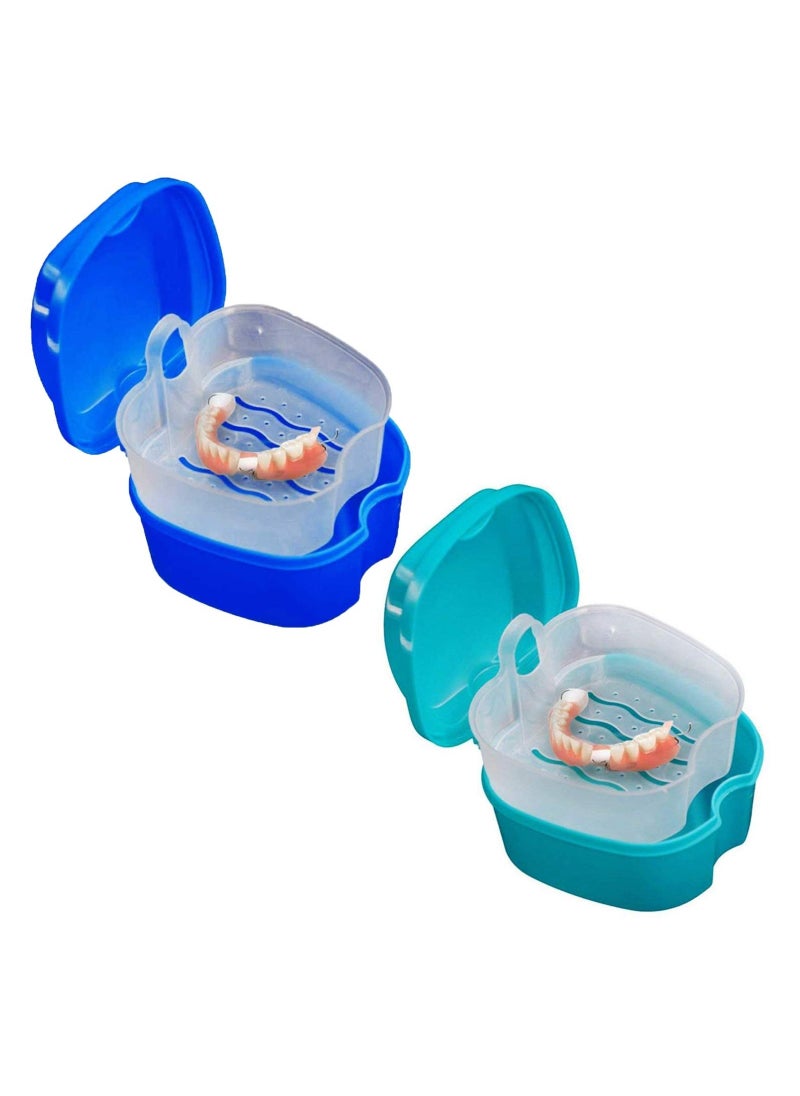 Generic - 2 Pack Colors Denture Bath Case Cup Box Holder Storage Soak Container with Strainer Basket for Travel Cleaning - Image 1