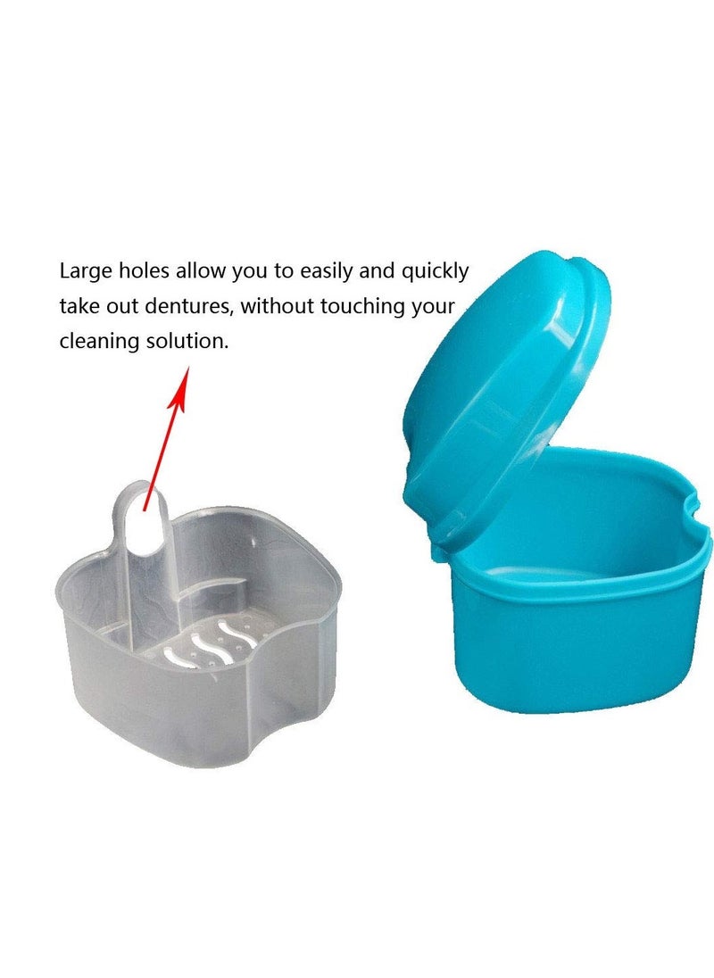 Generic - 2 Pack Colors Denture Bath Case Cup Box Holder Storage Soak Container with Strainer Basket for Travel Cleaning - Image 1