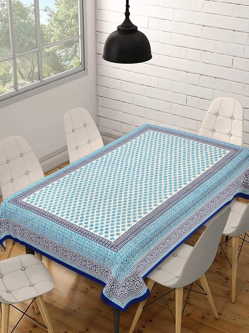 Texstylers Blue Abstract 60x90 Inches Jaipuri Print Cotton 6 Seater Dining Table Cloth Cover Blue