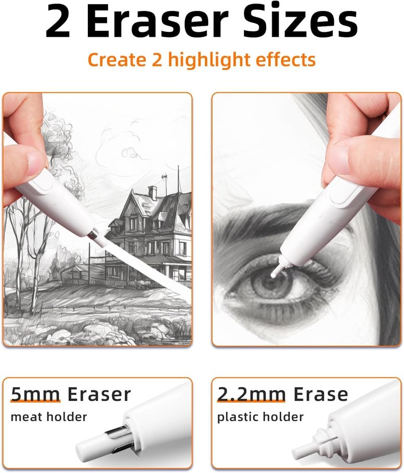 Excefore Battery Operated Electric Eraser for Artists | Portable Automatic Precision Eraser Kit with 20 Refills | Fine Detail Drawing & Sketch Pencil Tool for Art, Crafts, Technical Drawing (White) - Image 4