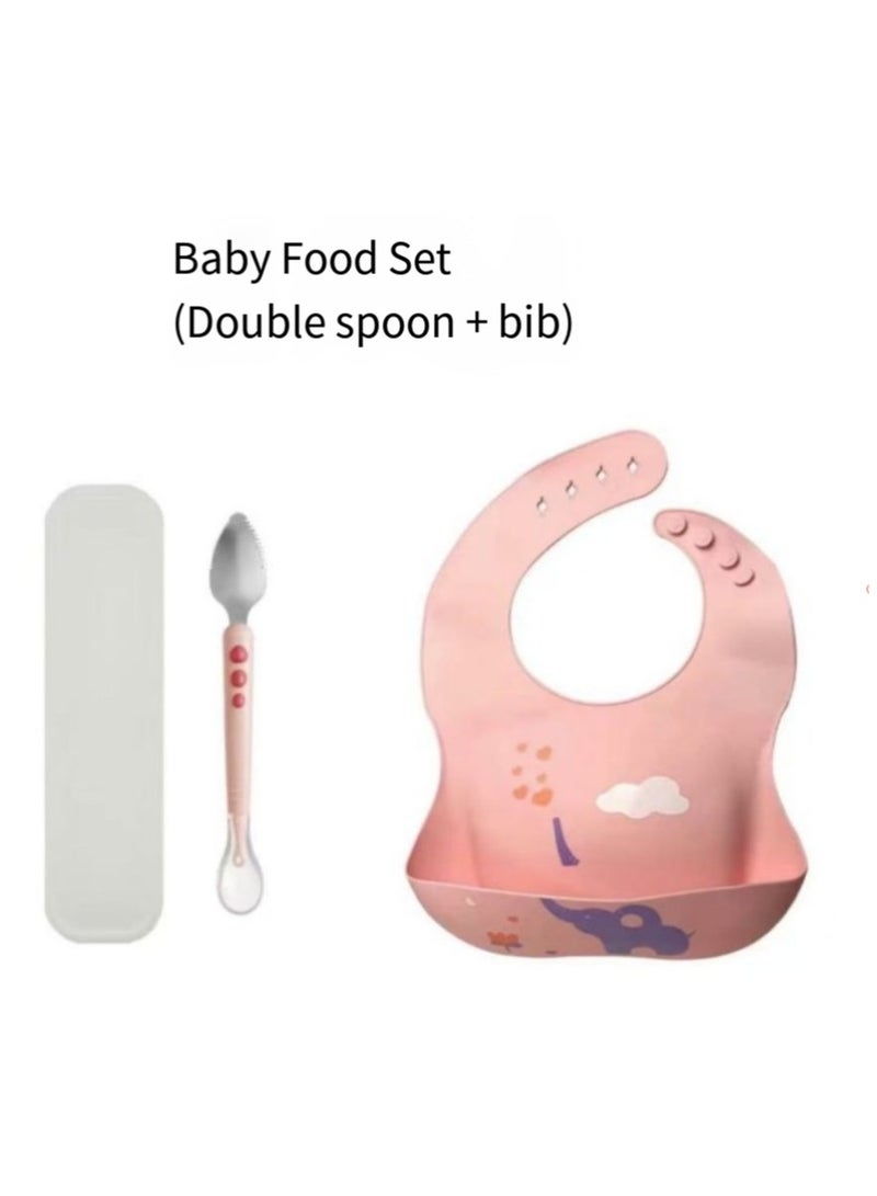 general Fruit scraper silicone spoon with bib fruit puree spoon food feeder dessert spoon upward spoon scraper double head dispenser baby spoon stainless steel - Image 1