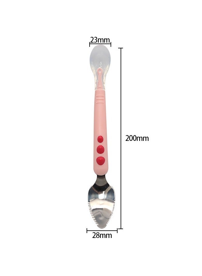 general Fruit scraper silicone spoon with bib fruit puree spoon food feeder dessert spoon upward spoon scraper double head dispenser baby spoon stainless steel - Image 2