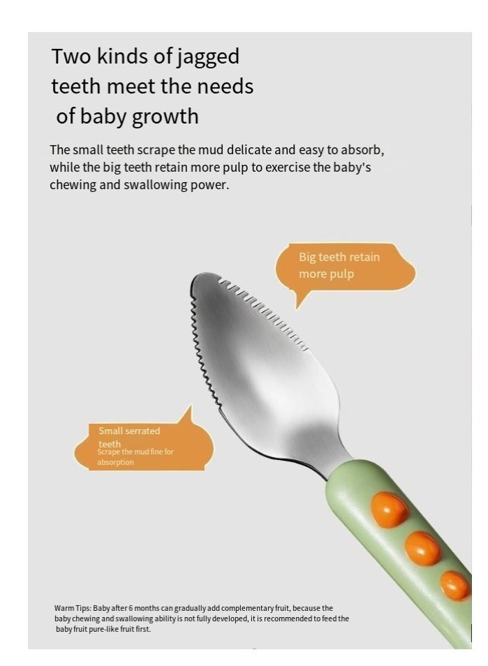 general Fruit scraper silicone spoon with bib fruit puree spoon food feeder dessert spoon upward spoon scraper double head dispenser baby spoon stainless steel - Image 5