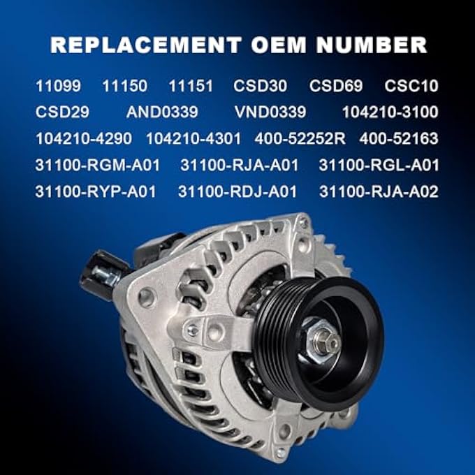 Fanxin Car Alternator Compatible with Acura MDX 2003-2009, Odyssey 2005-2007, Pilot RL 2005-2008, TL 2004-2008, Ridgeline 2006-2008, Replaces OE# 11099 11150 31100-RDJ-A01 - Image 2