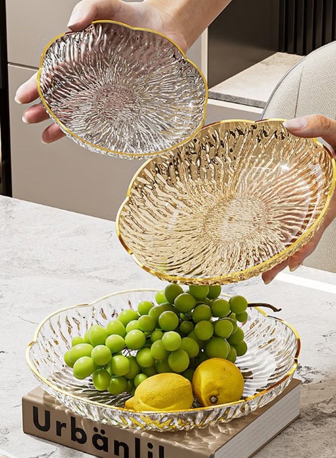 صينية فواكه فاخرة مزينة بحواف ذهبية على شكل بتلات - طبق تقديم أنيق متعدد الوظائف لتزيين المنزل، مناسب لغرفة المعيشة، للوجبات الخفيفة، والحلوى، والمكسرات، والفواكه المجففة، والمشروبات (25 × 4 سم، طبق تخزين مزخرف) - Image 3
