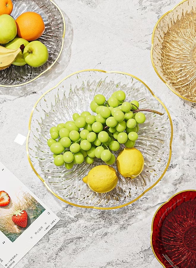 صينية فواكه فاخرة مزينة بحواف ذهبية على شكل بتلات - طبق تقديم أنيق متعدد الوظائف لتزيين المنزل، مناسب لغرفة المعيشة، للوجبات الخفيفة، والحلوى، والمكسرات، والفواكه المجففة، والمشروبات (25 × 4 سم، طبق تخزين مزخرف) - Image 5