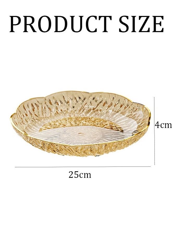 صينية فواكه فاخرة مزينة بحواف ذهبية على شكل بتلات - طبق تقديم أنيق متعدد الوظائف لتزيين المنزل، مناسب لغرفة المعيشة، للوجبات الخفيفة، والحلوى، والمكسرات، والفواكه المجففة، والمشروبات (25 × 4 سم، طبق تخزين مزخرف) - Image 2