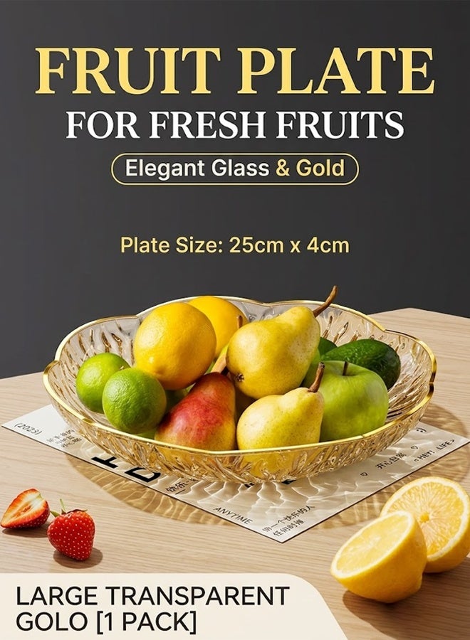 Luxury Gold Trim Petal Fruit Tray - Multifunctional Elegant Home Decor Serving Plate for Living Room, Snacks, Candy, Nuts, Dried Fruits & Beverages (25 x 4cm, Decorative Storage Dish) - Image 1