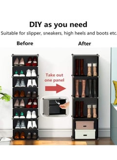Kutis 8-Tier Modular DIY Storage Cabinet Shoe Rack Plastic Shoes Cabinet with Doors Portable Shoe Storage Organizer Tower Shelf Expandable Shoes Stand Space Saver for Entryway Hallway 44x31x127 cm  - Image 2