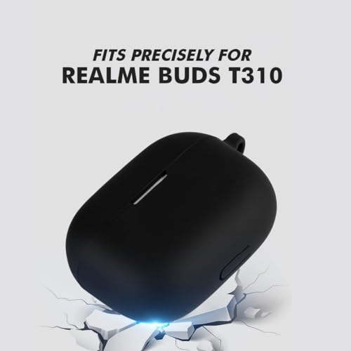 LIRAMARK Silicone Cover Case with Carabiner Compatible with Realme Buds T310 / Realme Buds N1 (Black) - Image 2