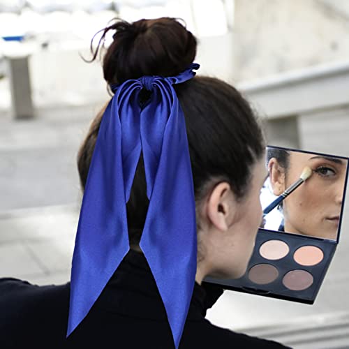 LFOUVRE Pack of 2 Knotted Bow Hair Scrunchies Elastic Hair Scarf Hair Ties Bands Satin Hair Ribbon Scrunchy Ponytail Holder for Women and Girls,Hair Scarf Scrunchies,Hair Accessories (Royal Blue) - Image 4