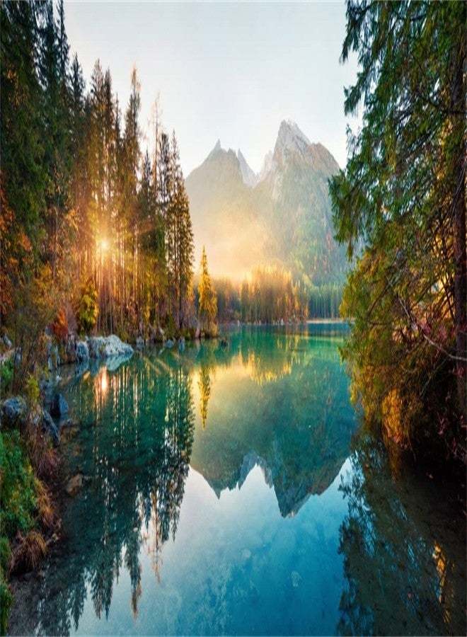 AWERT 36x18 inches Nature Landscape Aquarium Background River Mountain Autumn Scenery Fish Tank Background Vinyl Background - Image 1