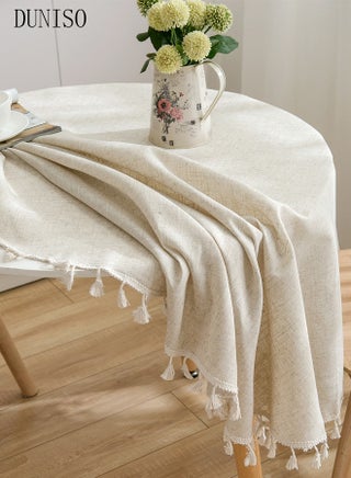 Tassel Cotton Linen Tablecloth Round Table cloth For Dinning Room Restaurant Party And Kitchen 120cm - view 4