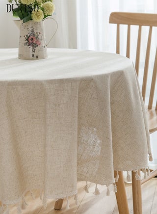 Tassel Cotton Linen Tablecloth Round Table cloth For Dinning Room Restaurant Party And Kitchen 120cm - view 3
