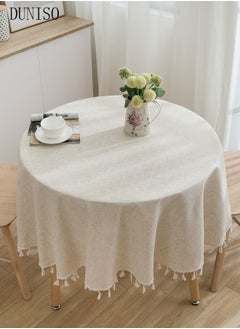 DUNISO Tassel Cotton Linen Tablecloth Round Table cloth For Dinning Room Restaurant Party And Kitchen 120cm  - Image 1