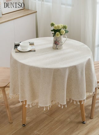 Tassel Cotton Linen Tablecloth Round Table cloth For Dinning Room Restaurant Party And Kitchen 120cm - view 2