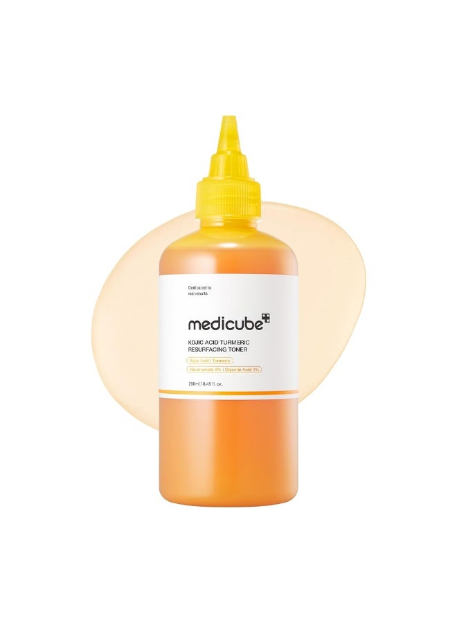 Medicube تونر تفتيح كوجيك أسيد والكركم (250 مل) للبقع الداكنة وتفاوت لون البشرة، تونر سائل مقشر لفرط التصبغ، بقع الشمس وعلامات حب الشباب، تونر مهدئ لتوضيح البشرة المتألقة - Image 1