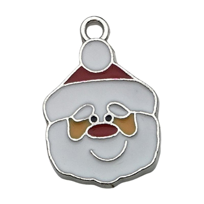 White K Oil Drop Alloy Santa Christmas Tree DIY Earring Pendants Santa 14x21mm-2.5g-12633