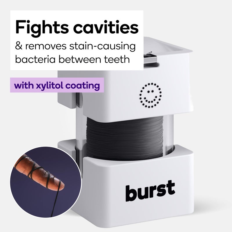 BURST Big Dental Floss Dispenser (273 Yards, XL Spool) | Mint Eucalyptus | Stain Absorbing & Woven Expanding Dental Floss with Xylitol Coating to Fight Cavities | Vegan | Paraben Free Tooth Floss - Image 5