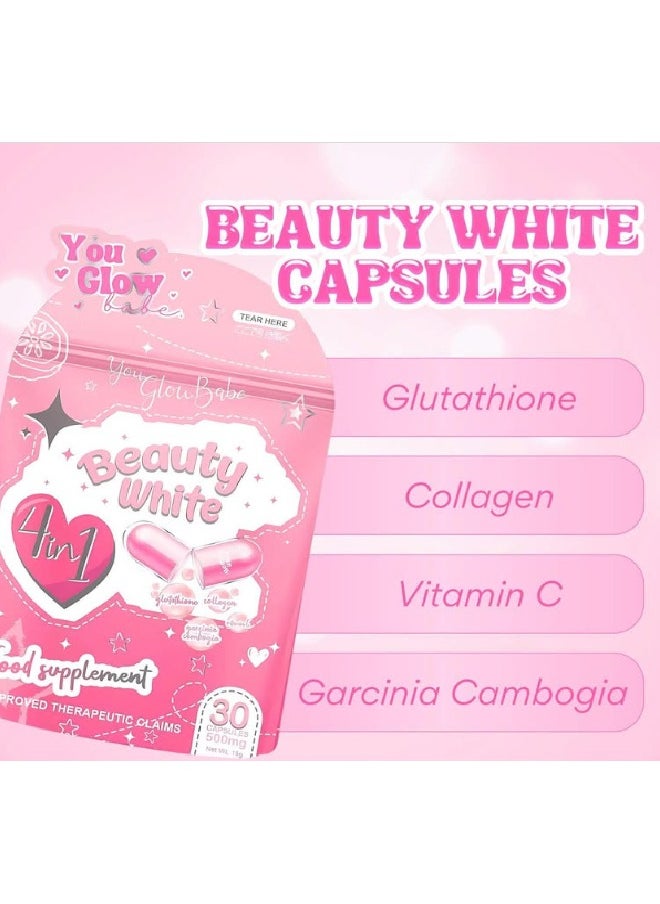 You Glow Babe Beauty White 4-in-1 Glutathione, Hydrolysed Collagen, Vitamin C, Garcinia Cambogia Food Supplement, 30 Capsules  - Image 2
