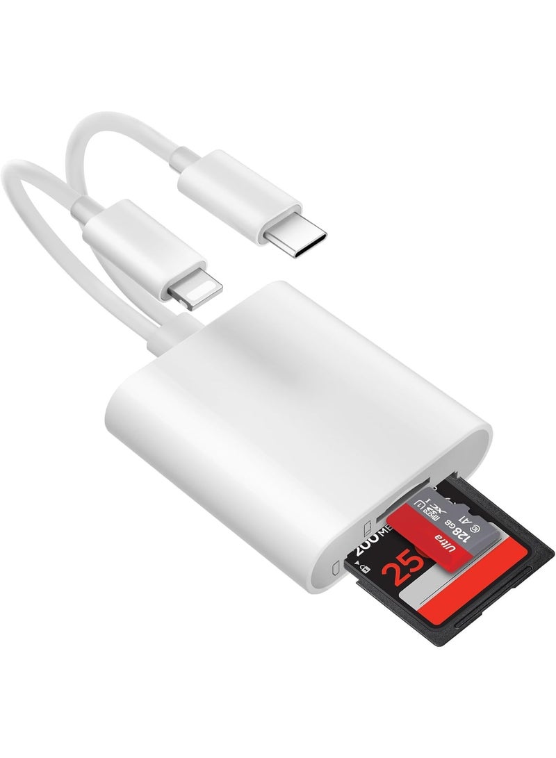 MOSH SD Card Reader for iPhone [Apple MFi Certified] 2 in 2 SD Card Adapter USB C Lightning to SD/Micro SD, Dual Slot Memory Card Reader for iPhone16 15/iPad/Samsung/Camera/SDHC/SDXC - Image 1