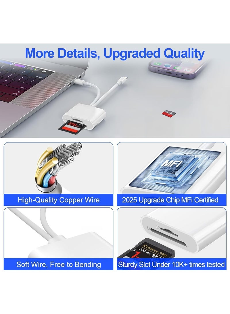 MOSH SD Card Reader for iPhone [Apple MFi Certified] 2 in 2 SD Card Adapter USB C Lightning to SD/Micro SD, Dual Slot Memory Card Reader for iPhone16 15/iPad/Samsung/Camera/SDHC/SDXC - Image 3