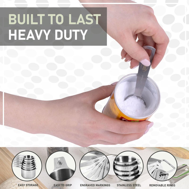 Kaluns Stainless Steel Measuring Cups, Measuring Spoons,16 Piece Measuring Cups and Spoons Set Includes Leveler and Measurements Card, Heavy-duty, Heat and Rust Resistant - Image 5