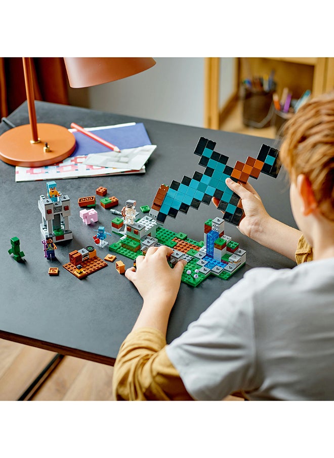 LEGO - Minecraft The Sword Outpost Building Toy Set With A Sentinel Soldier, Guardian Warrior, Allay, Skeleton, Creeper And A Pig; Includes A Jukebox And A Record To ‘Play’; For Kids Aged 8+ (427 Pieces) 21244 - Image 1