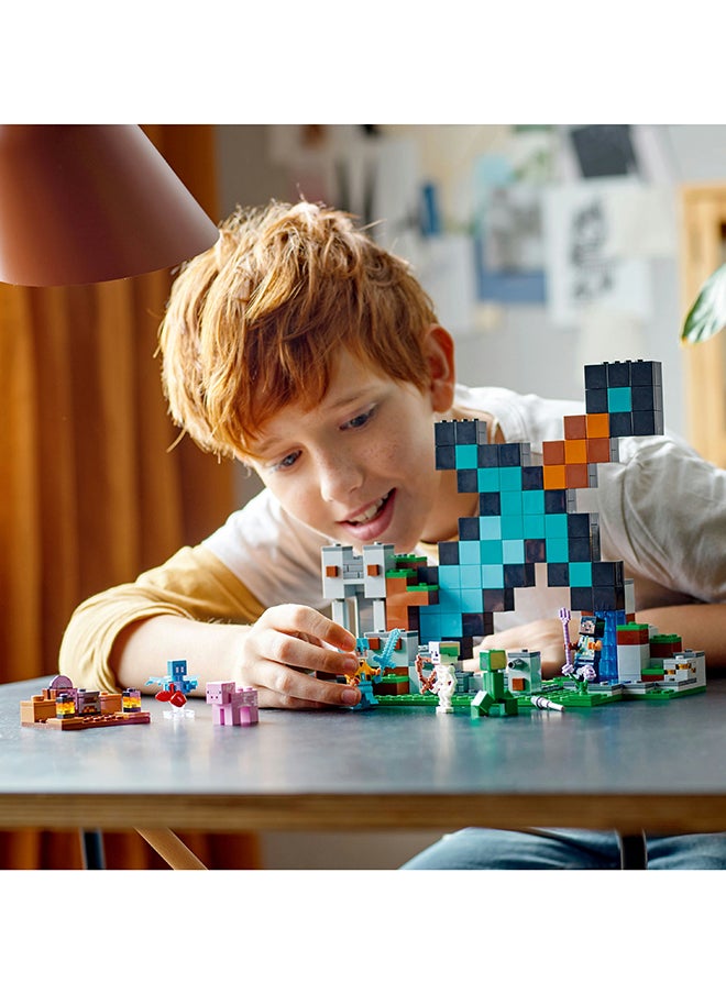 LEGO - Minecraft The Sword Outpost Building Toy Set With A Sentinel Soldier, Guardian Warrior, Allay, Skeleton, Creeper And A Pig; Includes A Jukebox And A Record To ‘Play’; For Kids Aged 8+ (427 Pieces) 21244 - Image 1