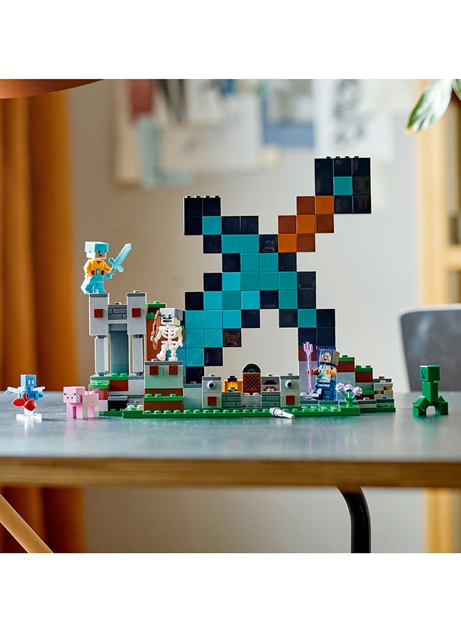 LEGO - Minecraft The Sword Outpost Building Toy Set With A Sentinel Soldier, Guardian Warrior, Allay, Skeleton, Creeper And A Pig; Includes A Jukebox And A Record To ‘Play’; For Kids Aged 8+ (427 Pieces) 21244 - Image 1