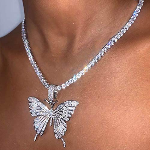 EARENT Butterfly Pendant Silver Rhinestone Chocker Necklaces for Women - Image 1