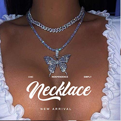 EARENT Butterfly Pendant Silver Rhinestone Chocker Necklaces for Women - Image 4