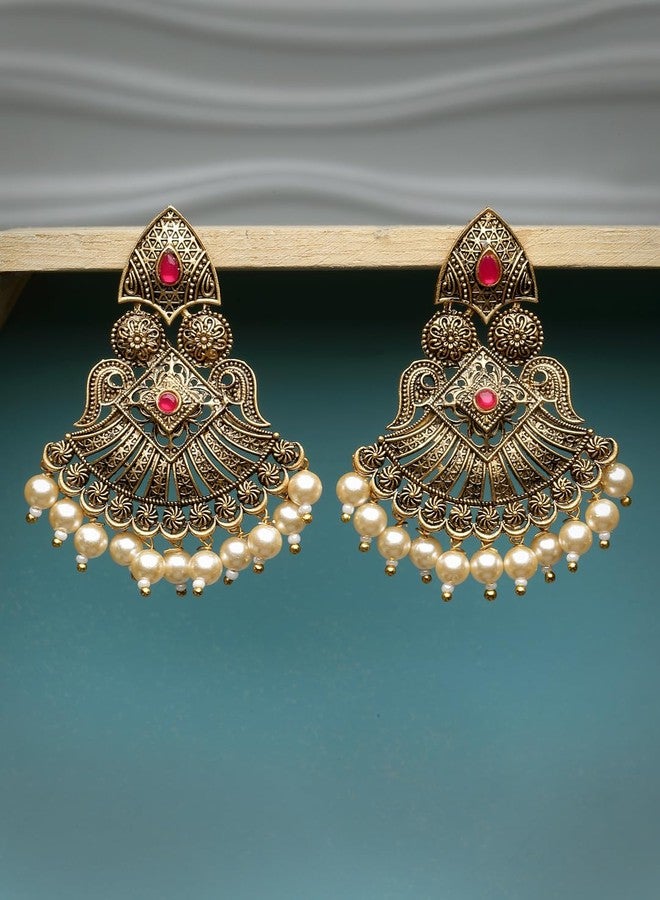 ADIVA Gold-Plated Metallic Hand-Painted Kundan Stone Studded & Pearls Dome Shaped Jhumka Earrings Set for women, Traditional Stylish Jhumka for Girls Party, Wedding, Festive - Image 4