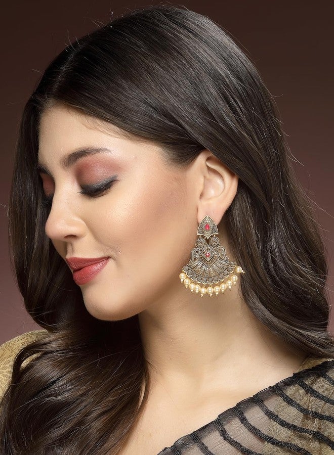 ADIVA Gold-Plated Metallic Hand-Painted Kundan Stone Studded & Pearls Dome Shaped Jhumka Earrings Set for women, Traditional Stylish Jhumka for Girls Party, Wedding, Festive - Image 3