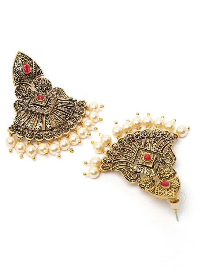 ADIVA Gold-Plated Metallic Hand-Painted Kundan Stone Studded & Pearls Dome Shaped Jhumka Earrings Set for women, Traditional Stylish Jhumka for Girls Party, Wedding, Festive - Image 5