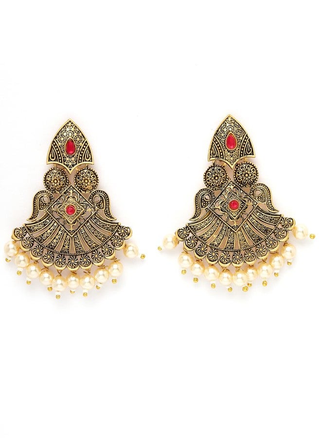 ADIVA Gold-Plated Metallic Hand-Painted Kundan Stone Studded & Pearls Dome Shaped Jhumka Earrings Set for women, Traditional Stylish Jhumka for Girls Party, Wedding, Festive - Image 1