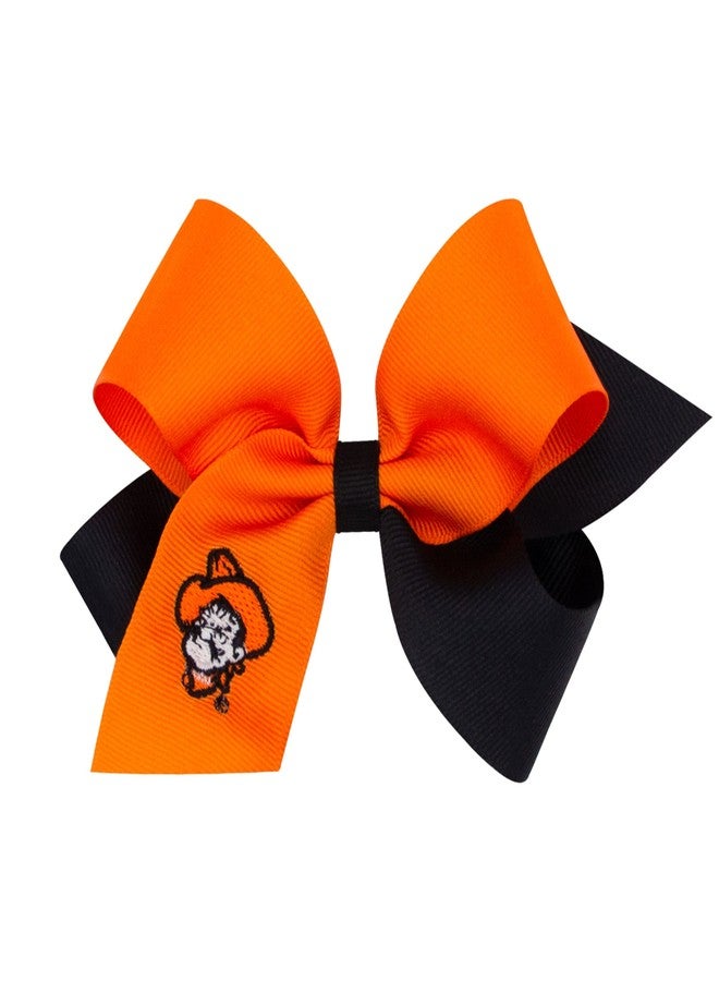 Wee Ones Divine Creations Girls' Collegiate Themed Game Day Two-Tone Hair Bow by Wee Ones on a WeeStay Clip, Classic Grosgrain, Medium, Oklahoma State - Image 1