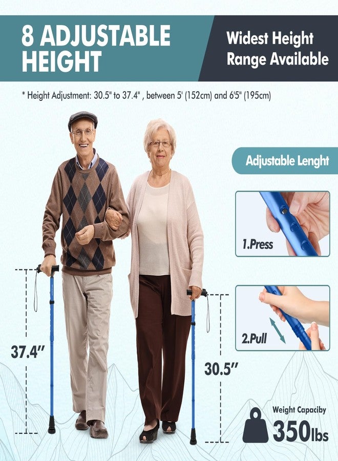 GPTCAMP Walking Cane for Men & Women,T-Grip Handle Adjustable Canes | Collapsible & Folding Design, Anti-Slip Pivot Tip, Lightweight Durable Walking Sticks for Seniors & Adults（Dark Blue） - Image 5