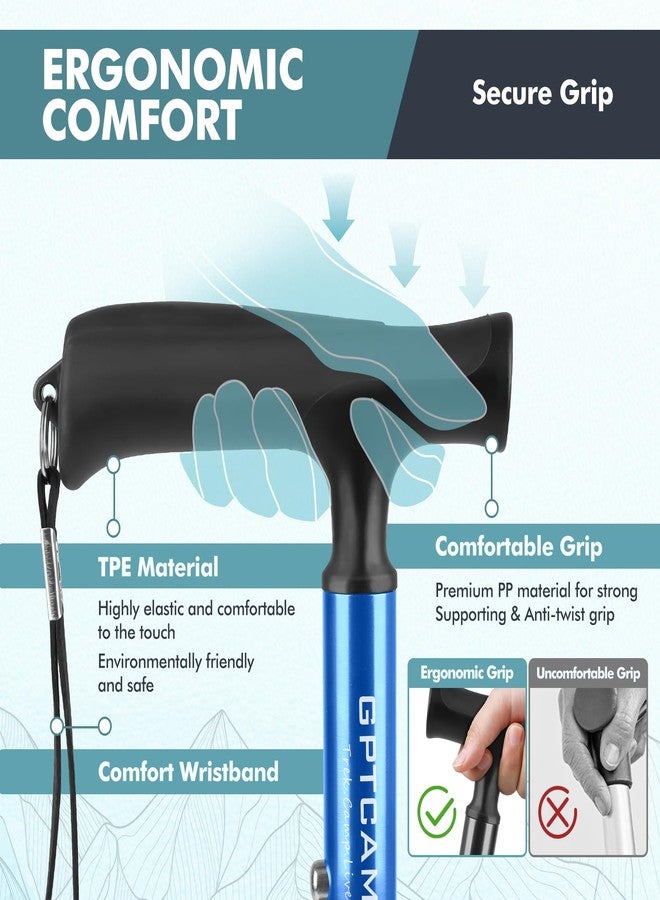 GPTCAMP Walking Cane for Men & Women,T-Grip Handle Adjustable Canes | Collapsible & Folding Design, Anti-Slip Pivot Tip, Lightweight Durable Walking Sticks for Seniors & Adults（Dark Blue） - Image 4