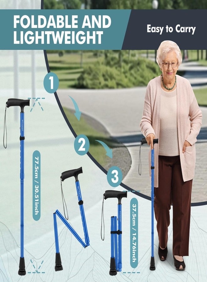 GPTCAMP Walking Cane for Men & Women,T-Grip Handle Adjustable Canes | Collapsible & Folding Design, Anti-Slip Pivot Tip, Lightweight Durable Walking Sticks for Seniors & Adults（Dark Blue） - Image 3