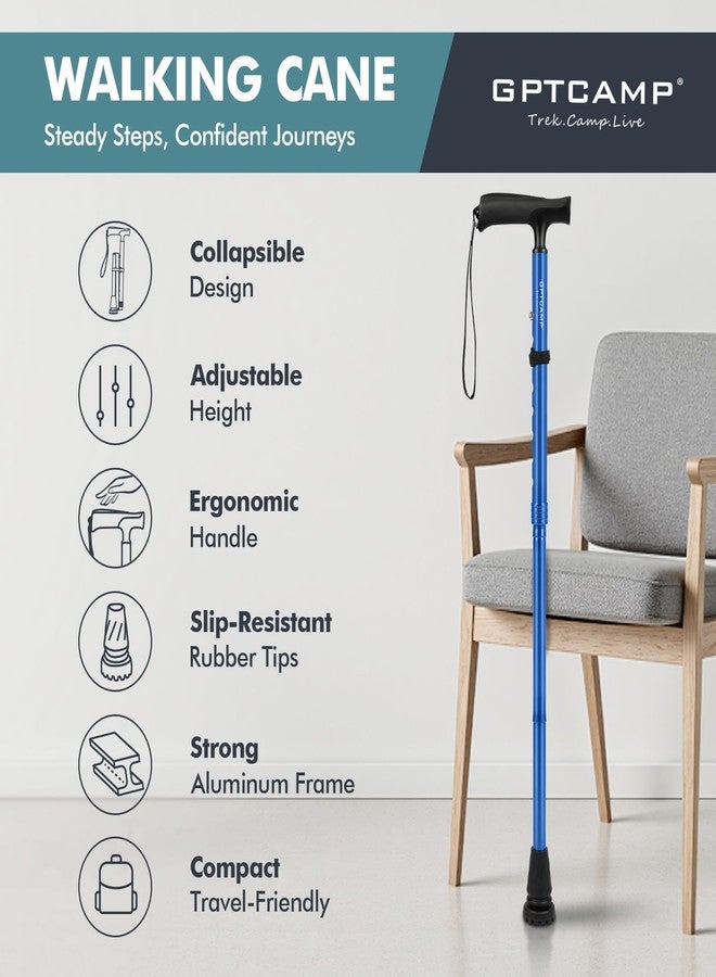 GPTCAMP Walking Cane for Men & Women,T-Grip Handle Adjustable Canes | Collapsible & Folding Design, Anti-Slip Pivot Tip, Lightweight Durable Walking Sticks for Seniors & Adults（Dark Blue） - Image 2