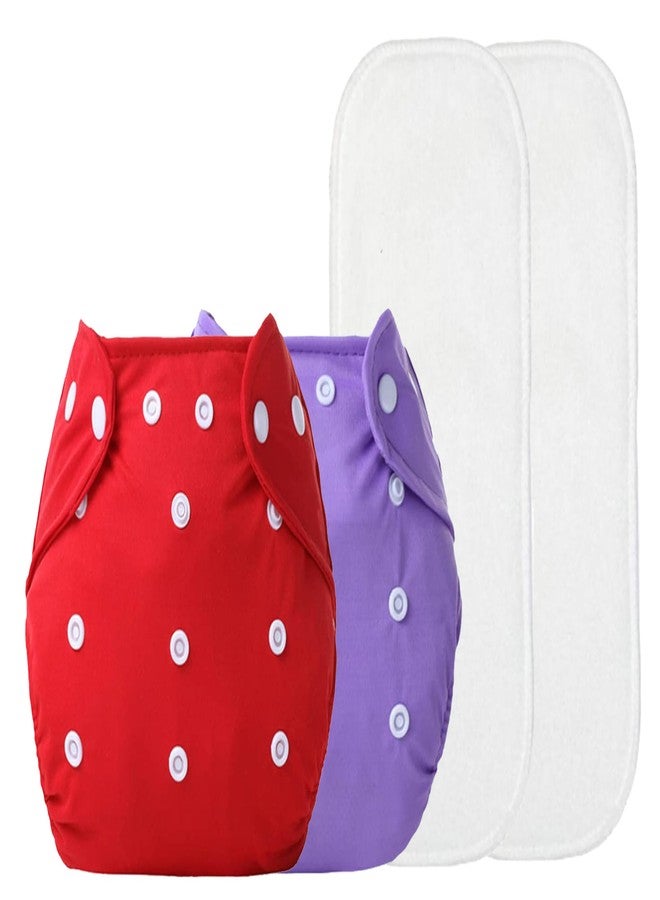Alya The Cheeky Kidzz Baby Reusable Cloth Diapers Adjustable Nappies With 2 Bamboo Microfiber Wet-Free Insert Pads (0-24 Months,3-16KG) (PACK OF 2, RED,PURPLE) - Image 1