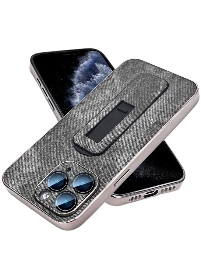 إيروريكس جراب تبريد لهاتف iPhone 11 Pro Max بنمط الدنيم مطلي بالكهرباء مع دعامة دفع وسحب (أسود)