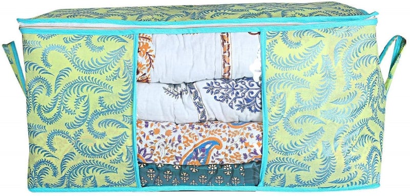 Kuber Industries Metalic Printed 6 Piece Non Woven Fabric Underbed Storage BagCloth OrganiserBlanket Cover with Transparent Window Green Gold CTKTC41162 - Image 5